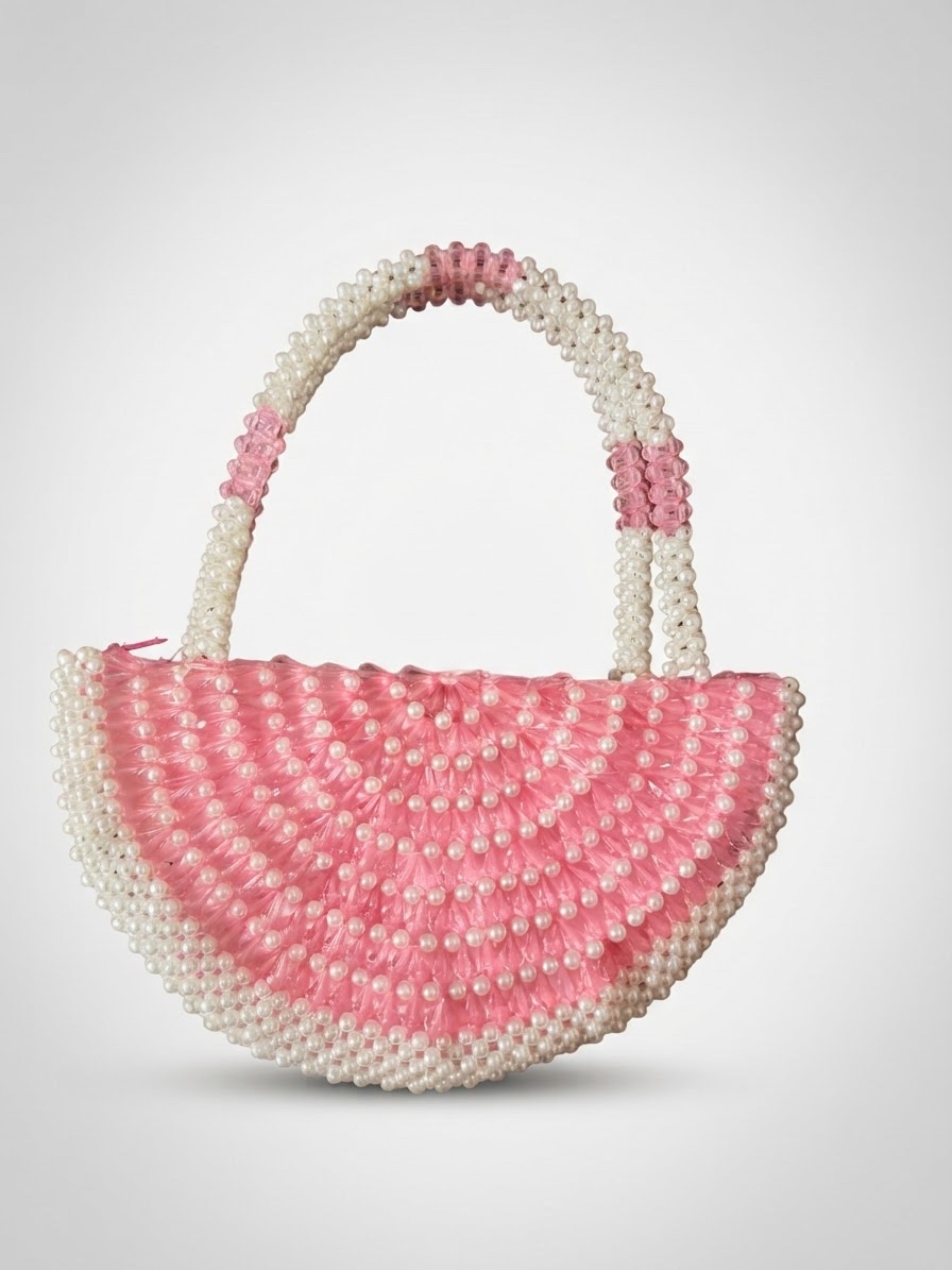 Handmade Pink & White Pearl Beaded Bag 