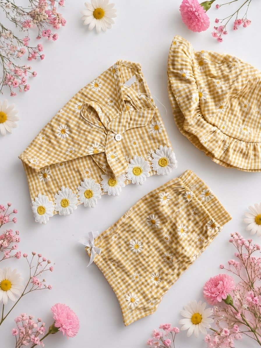 Ensemble bébé fille jaune fleuri 3 piéces