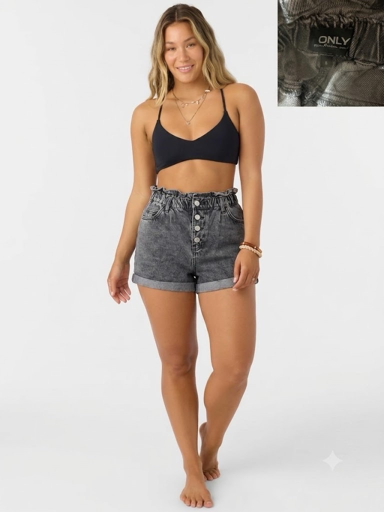 Short en jean gris délavé taille haute paperbag – ONLY (Taille S)