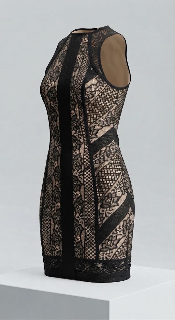 Robe moulante élégante dentelle noire et beige