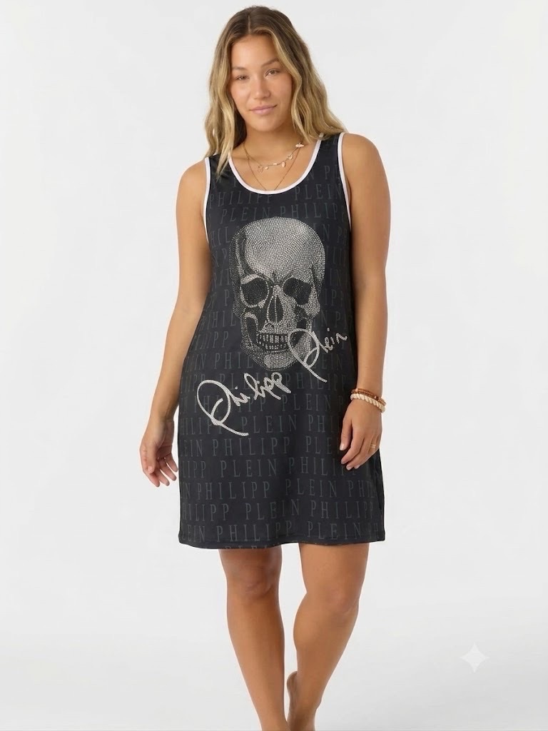 Robe courte / T-shirt long Philipp Plein motif Tête de Mort (Taille XXL)