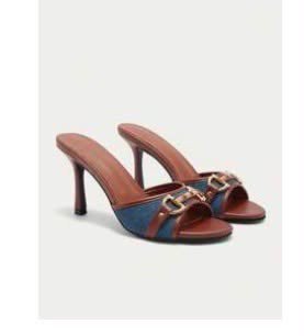 Mules à talons hauts bleues et marron – Taille 38