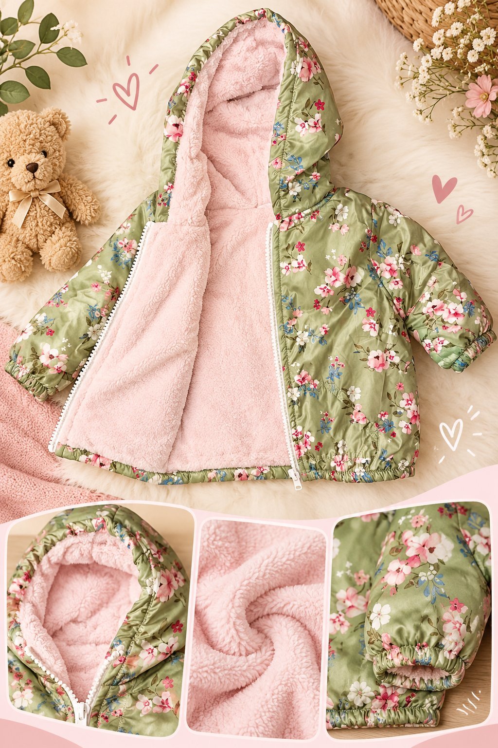 🌸 Adorable veste d’hiver pour fille ! 🩷  ❄️ Doublure polaire toute douce et bien chaude 🌷 