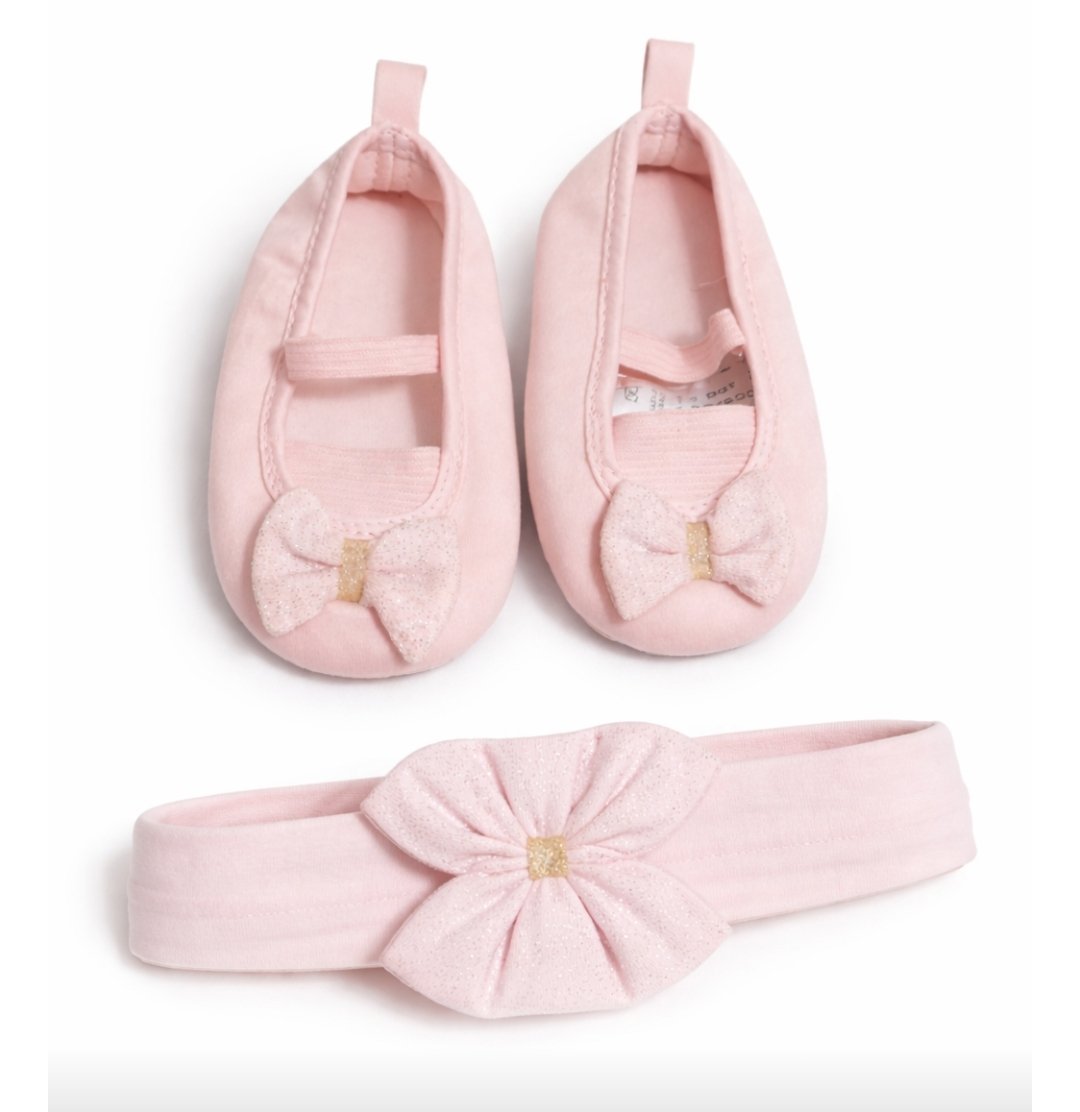 Chaussons + bandeau assorti  bébé fille 🎀 Rose poudré avec nœud ✨ H&M  