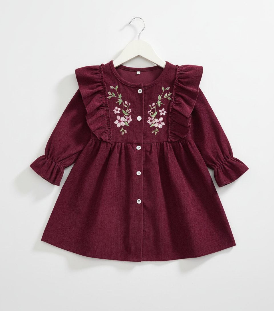 🌸 Robe bébé fille SHEIN brodée bordeaux 2 ans 