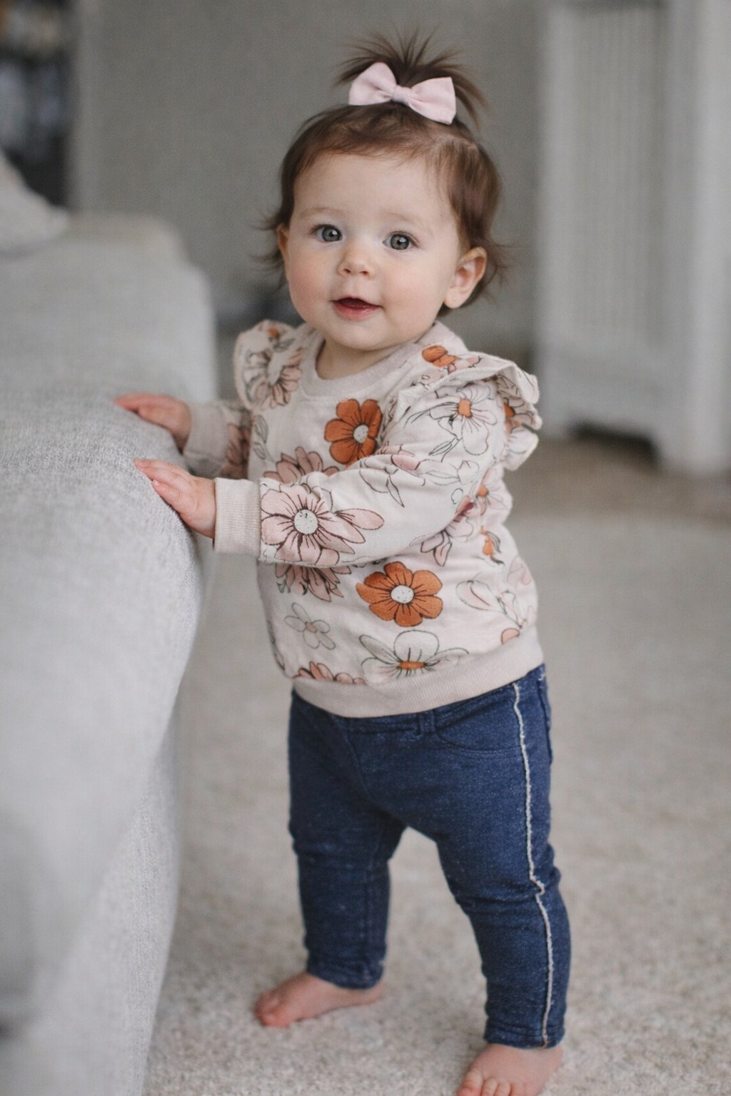 🌸 Mini look adorable pour bébé fille 6/9 mois 🌸 Sweat fleuri + leggings denim 💕