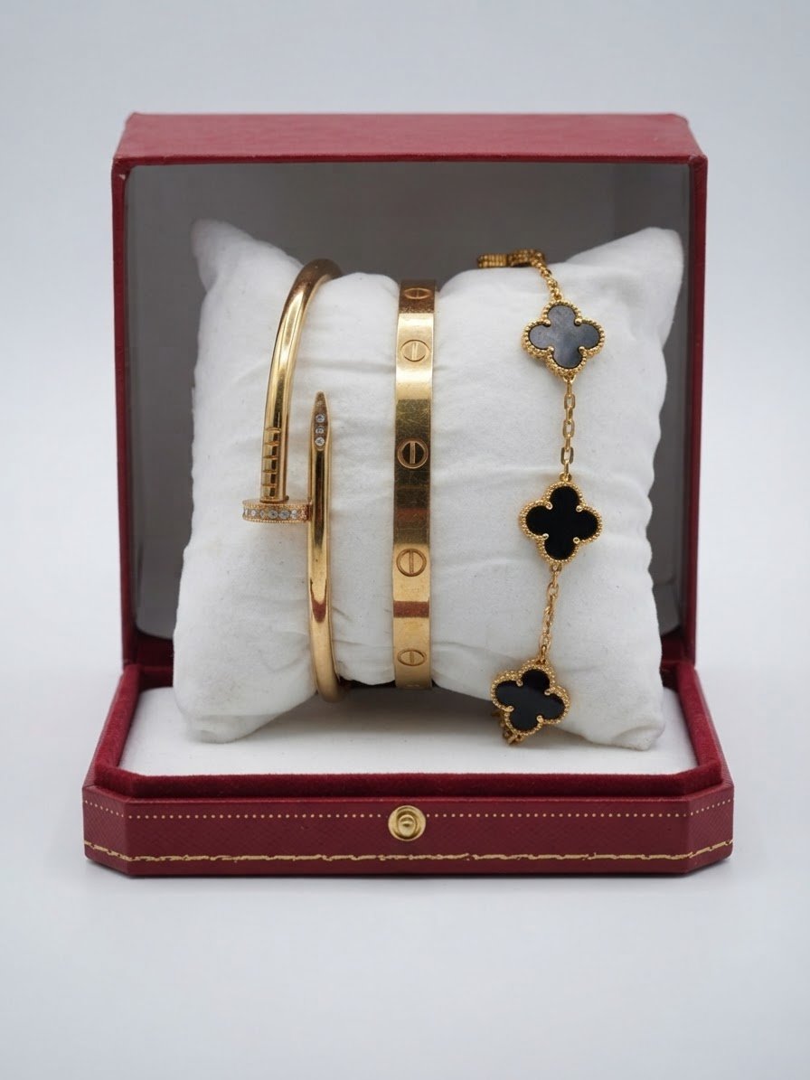 🌟 Lot de 3 bracelets dorés — Style Cartier & Van Cleef 🌟