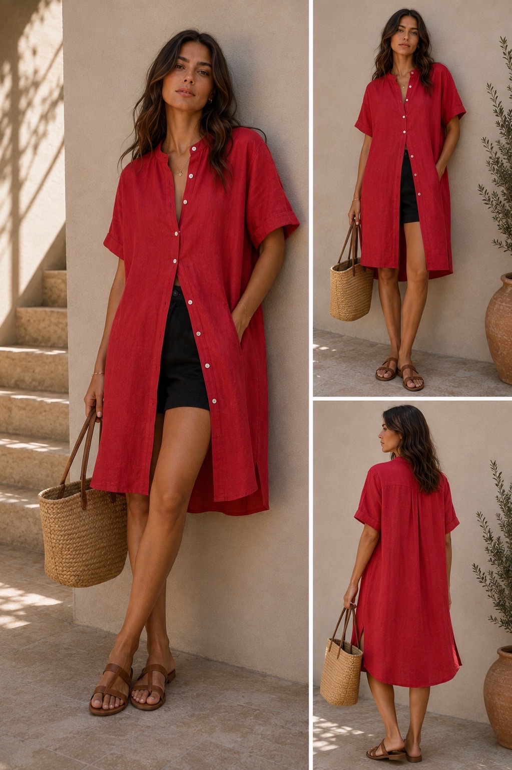 Chemise 100% lin rouge