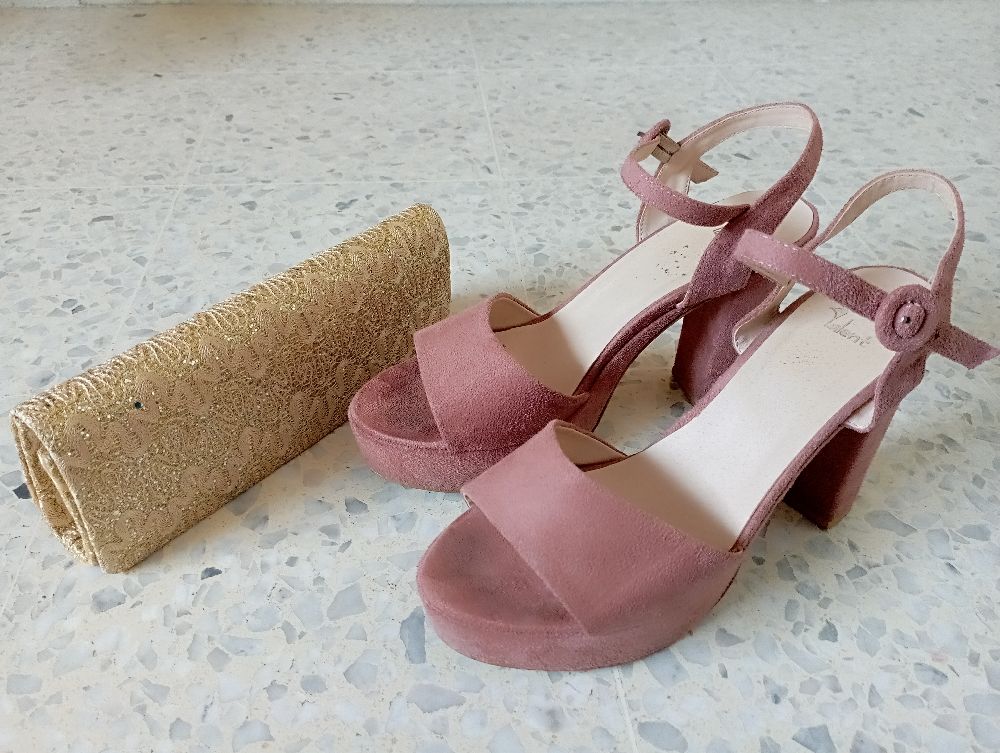 Talons rose dains avec sac soirée 