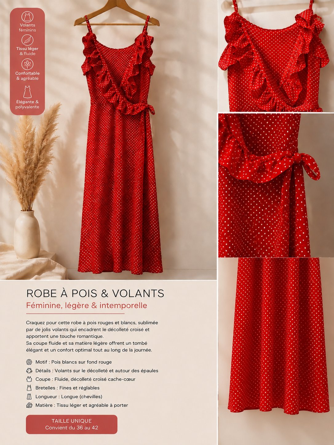 Robe élégante rouge à points
