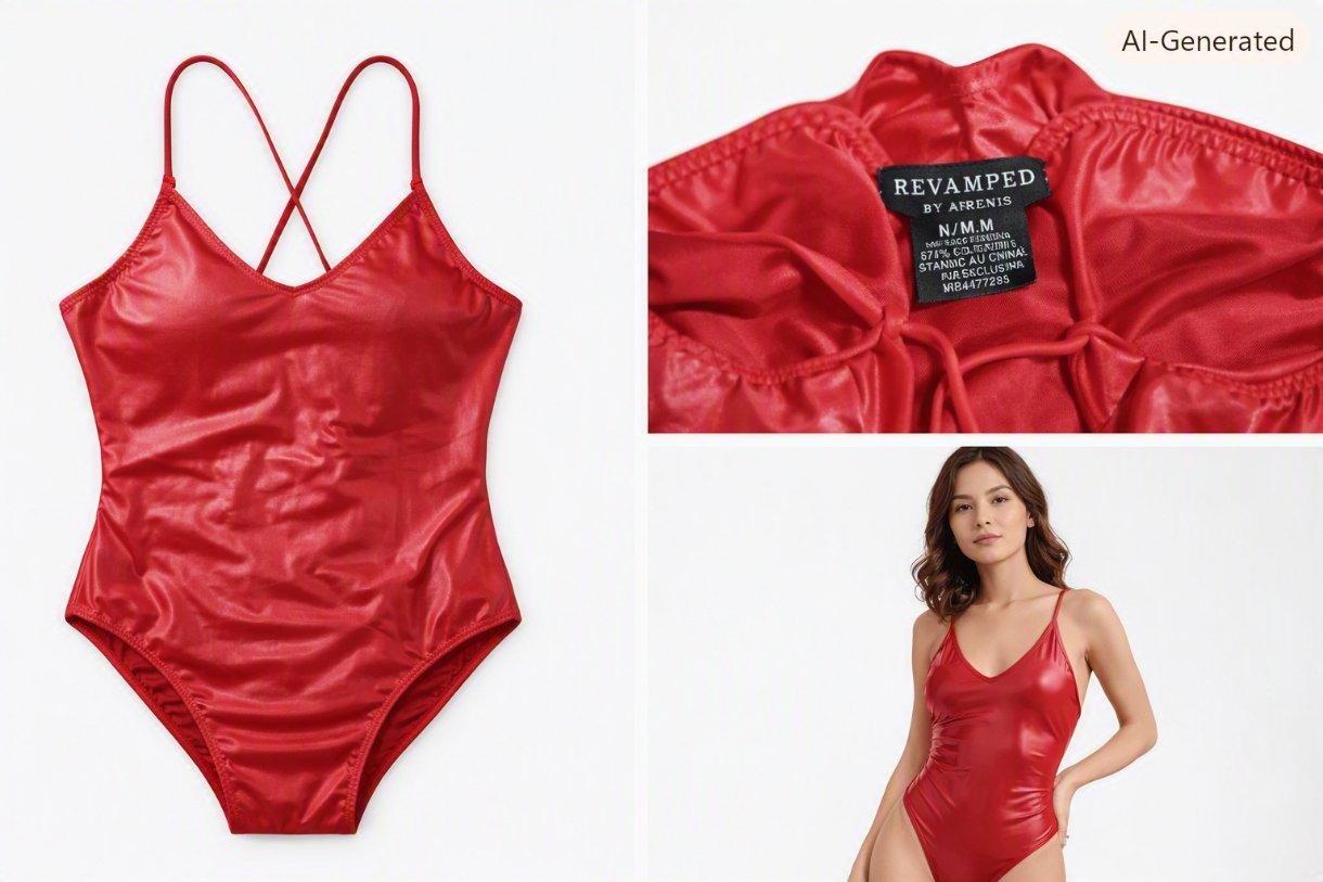 Maillot de bain une pièce rouge brillant à lacets – Taille M de la marque ReVamped by Sirens 