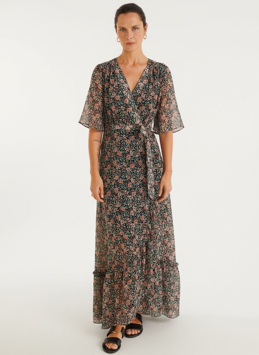 Magnifique robe longue fluide imprimée fleurs, très confortable et légère pour l'été/printemps.