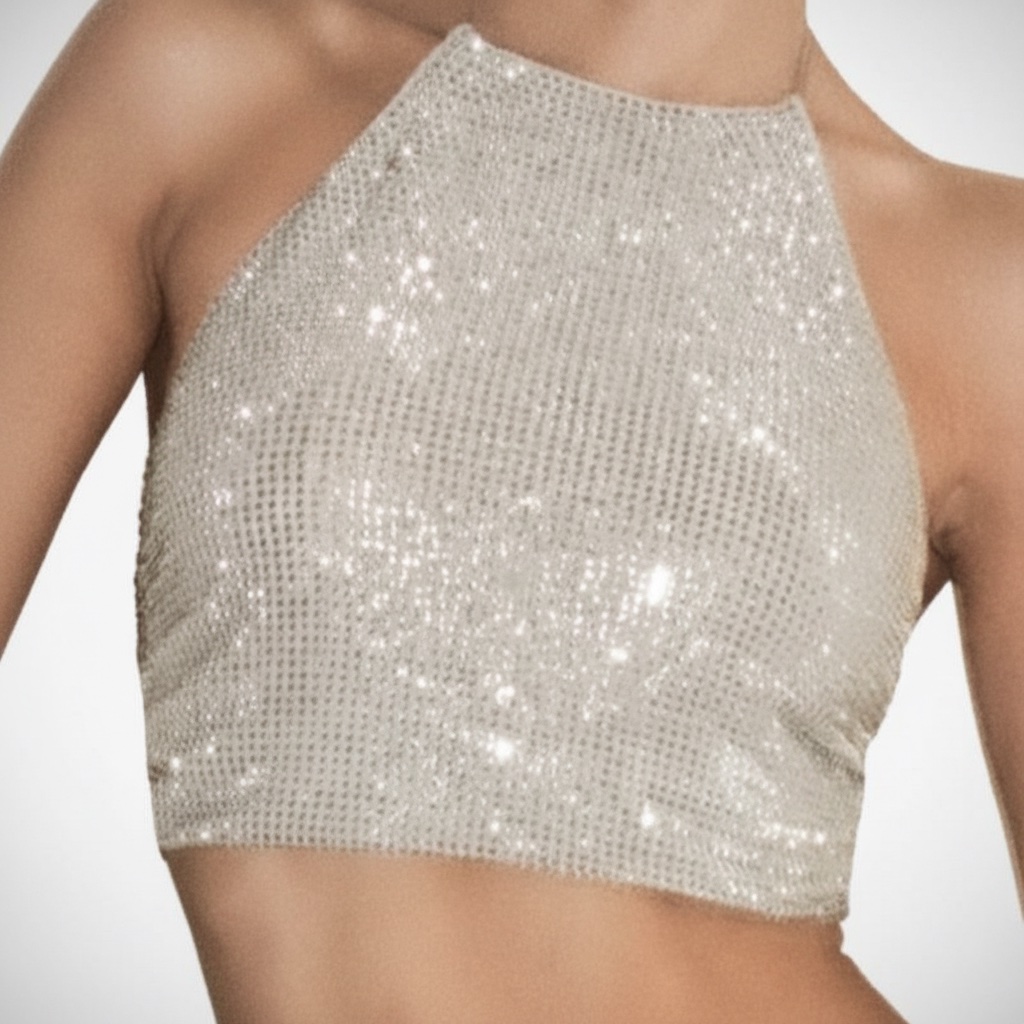 Crop Top ZARA argenté avec straSs