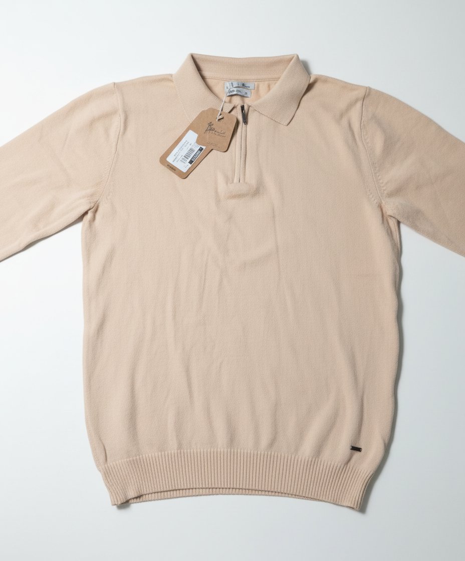 Pull-over beige à col zippé