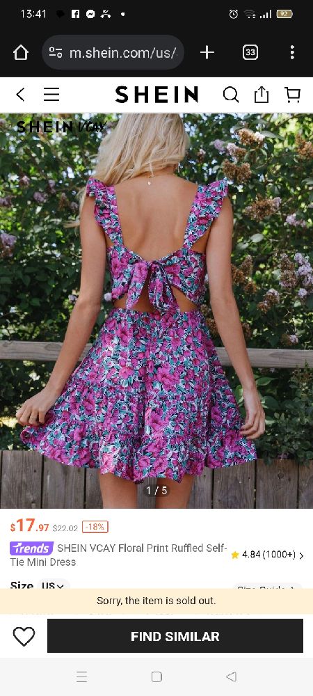Robe courte fleurie de Shein tendance jamais portée taille XS