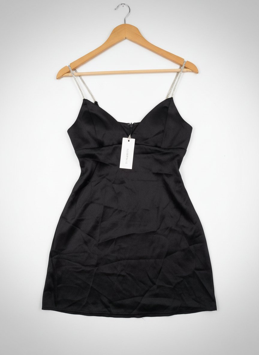Mini slip dress noire tendance taille S, de la marque dynamique avec bretelles en strass, neuve avec étiquette