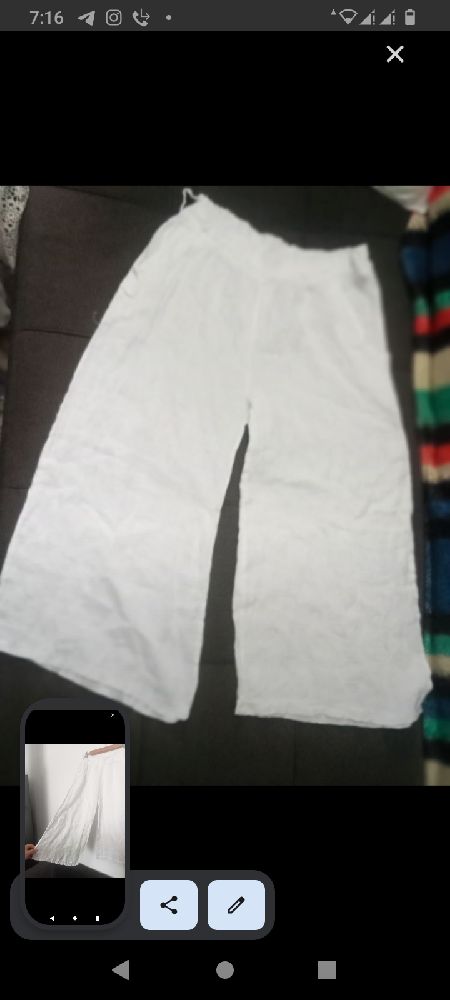 Pantacourt large blanc kamraya 100% lin taille Unique, elastique à la taille ylabass S