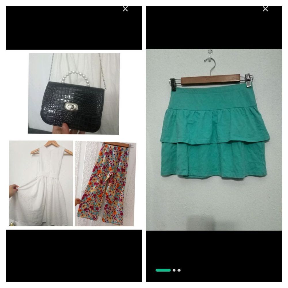Robe de fête/Aïd blanche avec touche de sequin fillette 8--10 Ans +sac à main noir+pantalon large fleurie Shein taille 8/9+jupe à volant 8/9