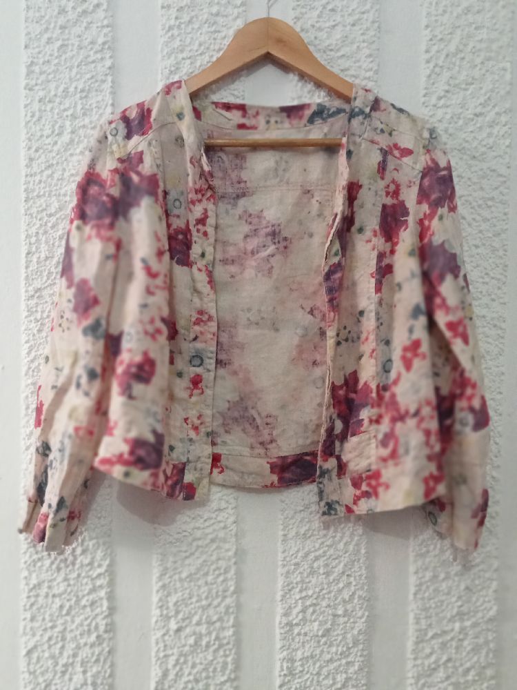 veste fleurie 9amraya (100%lin) manches trois quarts tlabass L