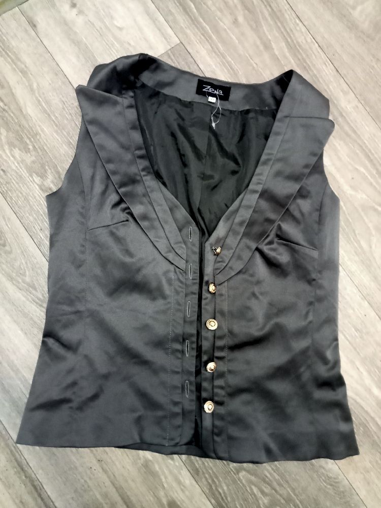 Gilet costume tissu satiné, gris charbon taille S