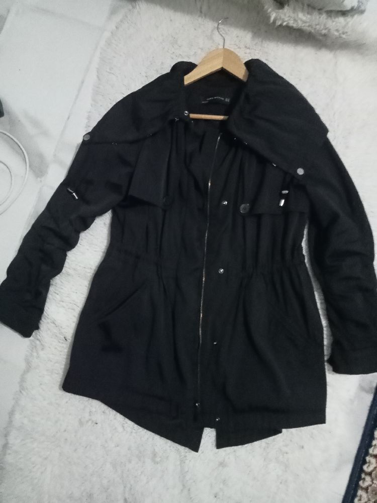 trench Noir Zara oversize ajustable à la taille, taille XS/S