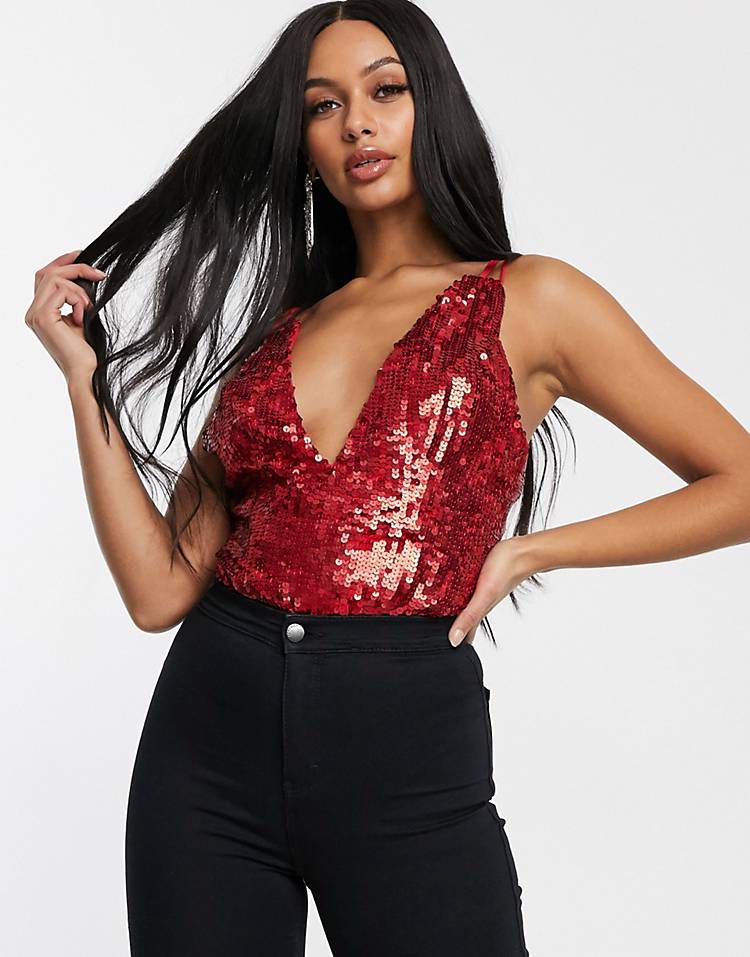 Body à sequins avec décolleté plongeant et dos nu taille S