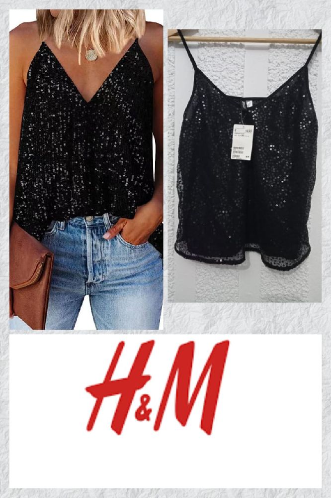 Haut noir à bretelles à sequins de H&M neuf avec étiquette taille S