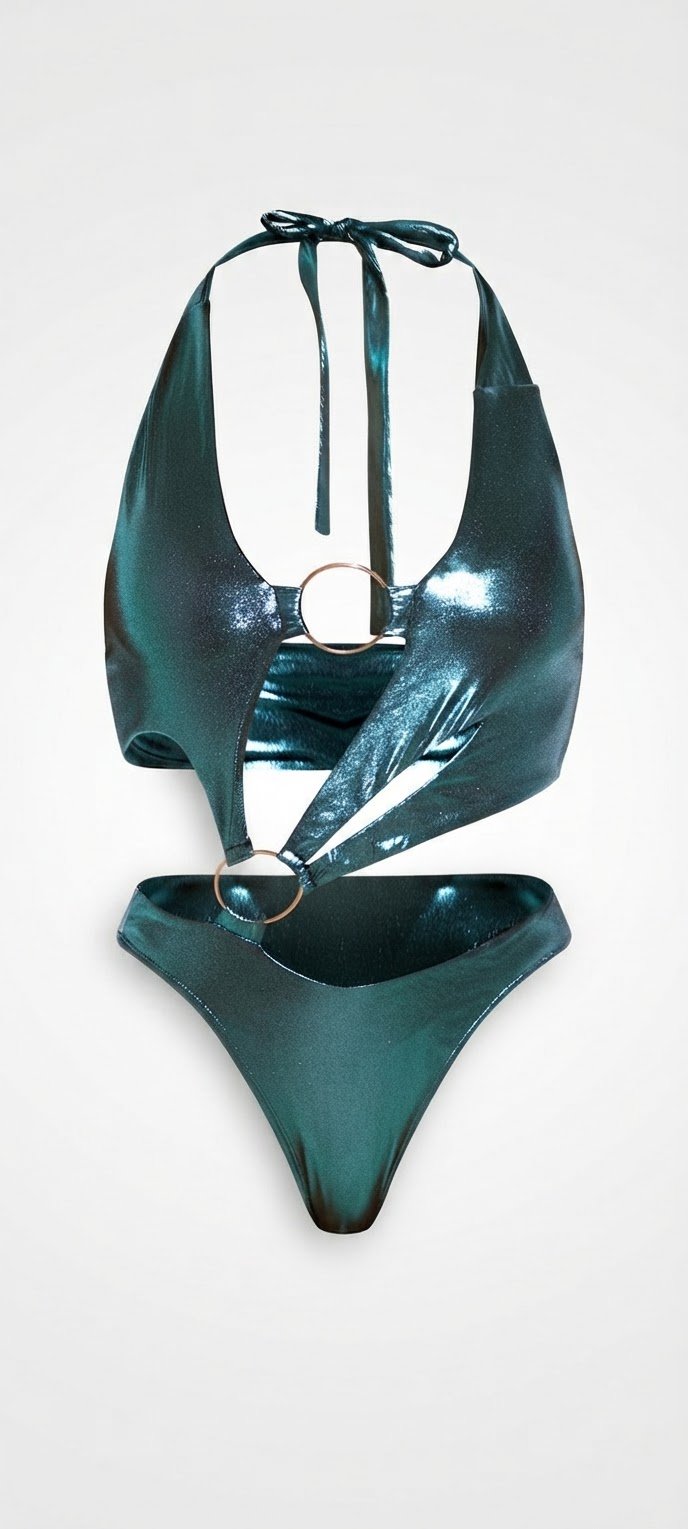 Maillot de bain une pièce vert métallisé.  Taille 40