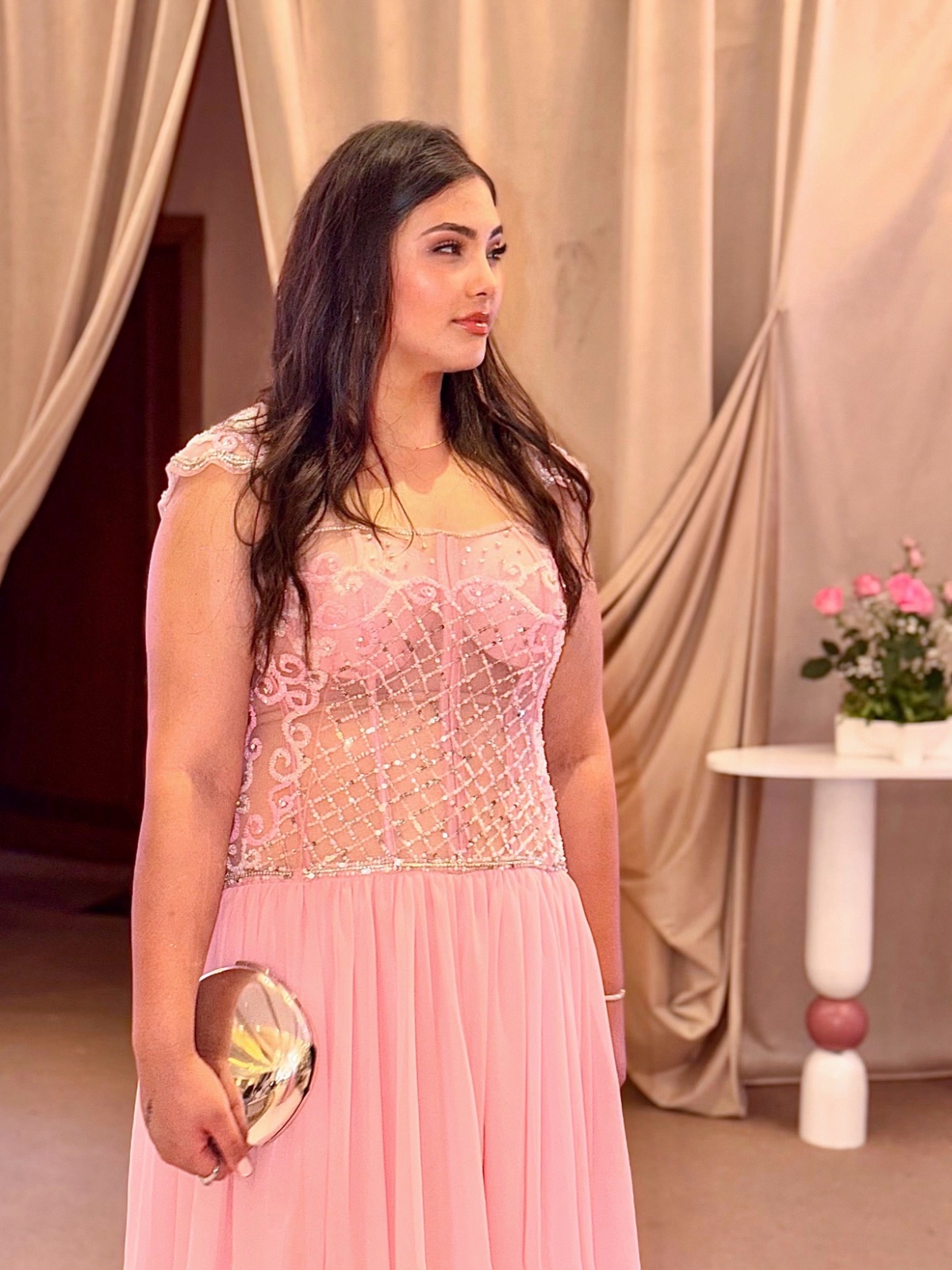 Robe de soirée longue rose poudré – Taille 42/44