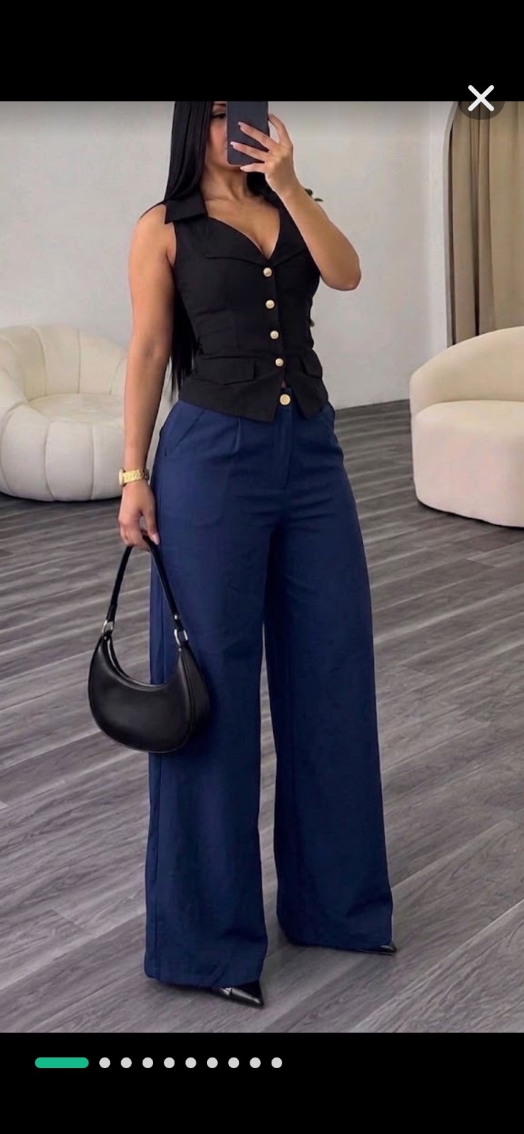 Pantalon large bleu marine shein