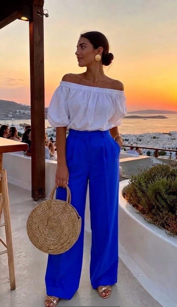 Pantalon large bleu 