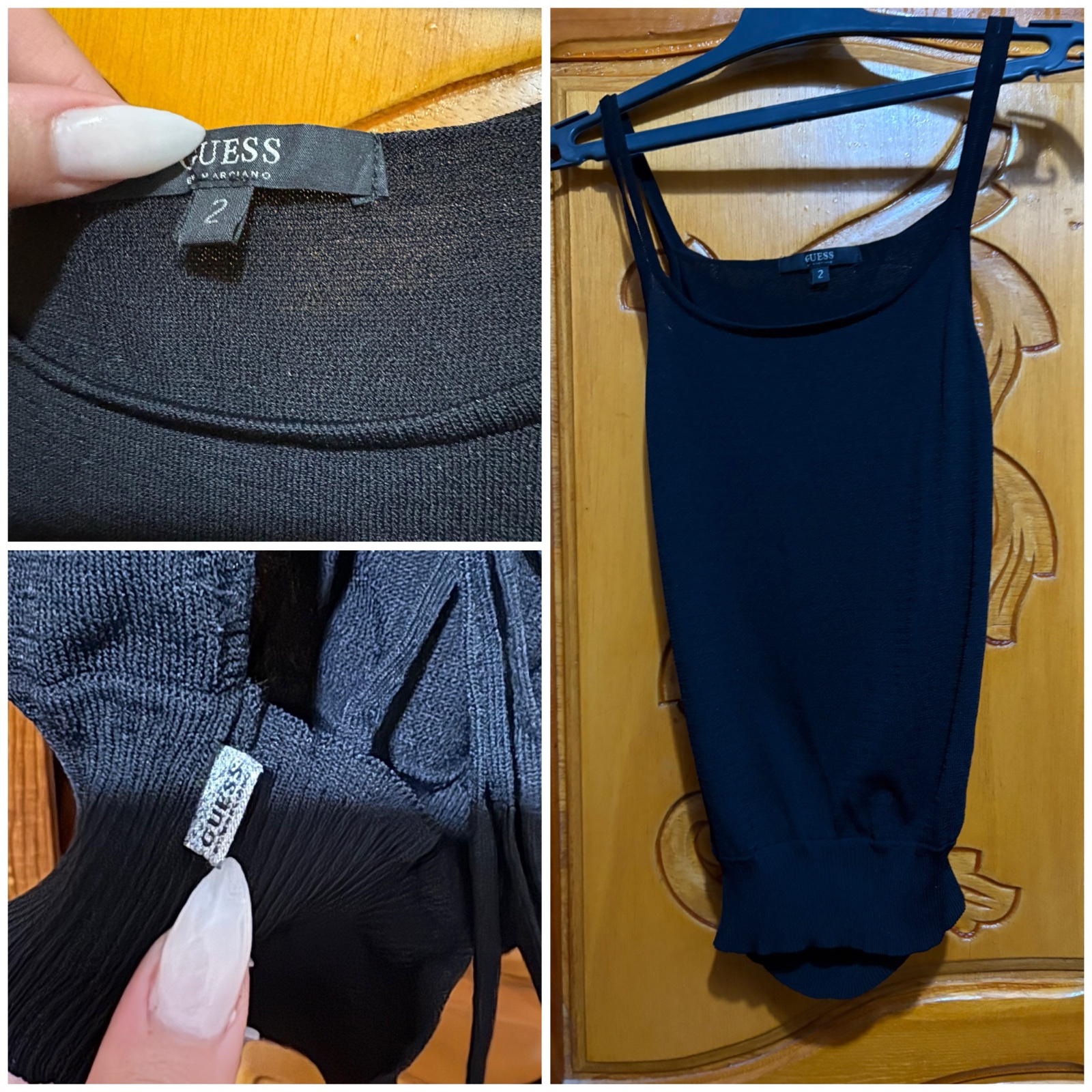 Joli T-shirt Guess noir avec de magnifiques détails féminins. Taille XS/S. En excellent état, élégant et facile à assortir.