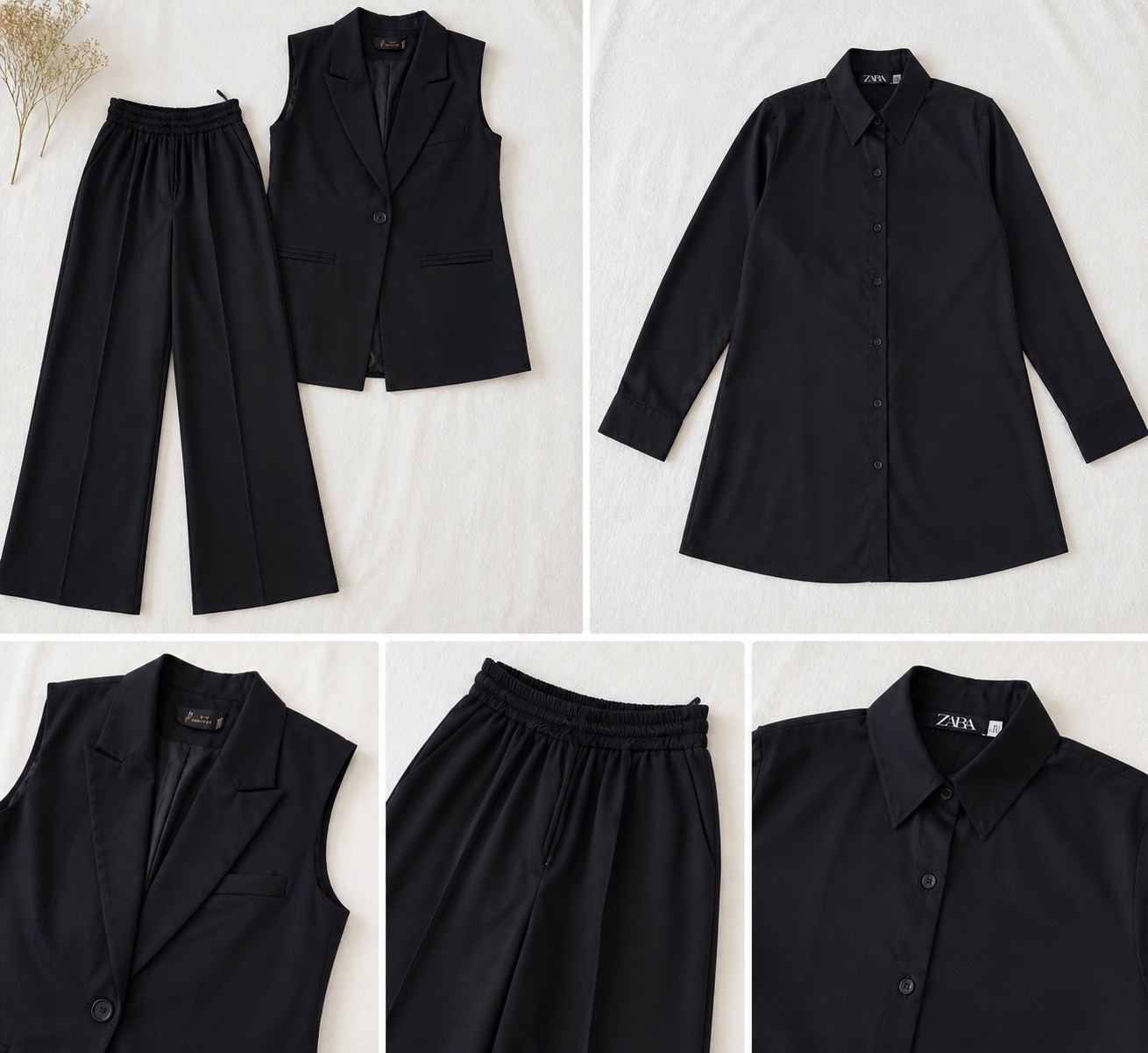 Sublime lot set blazer et pantalon +chemise zara satinè comme neuf 