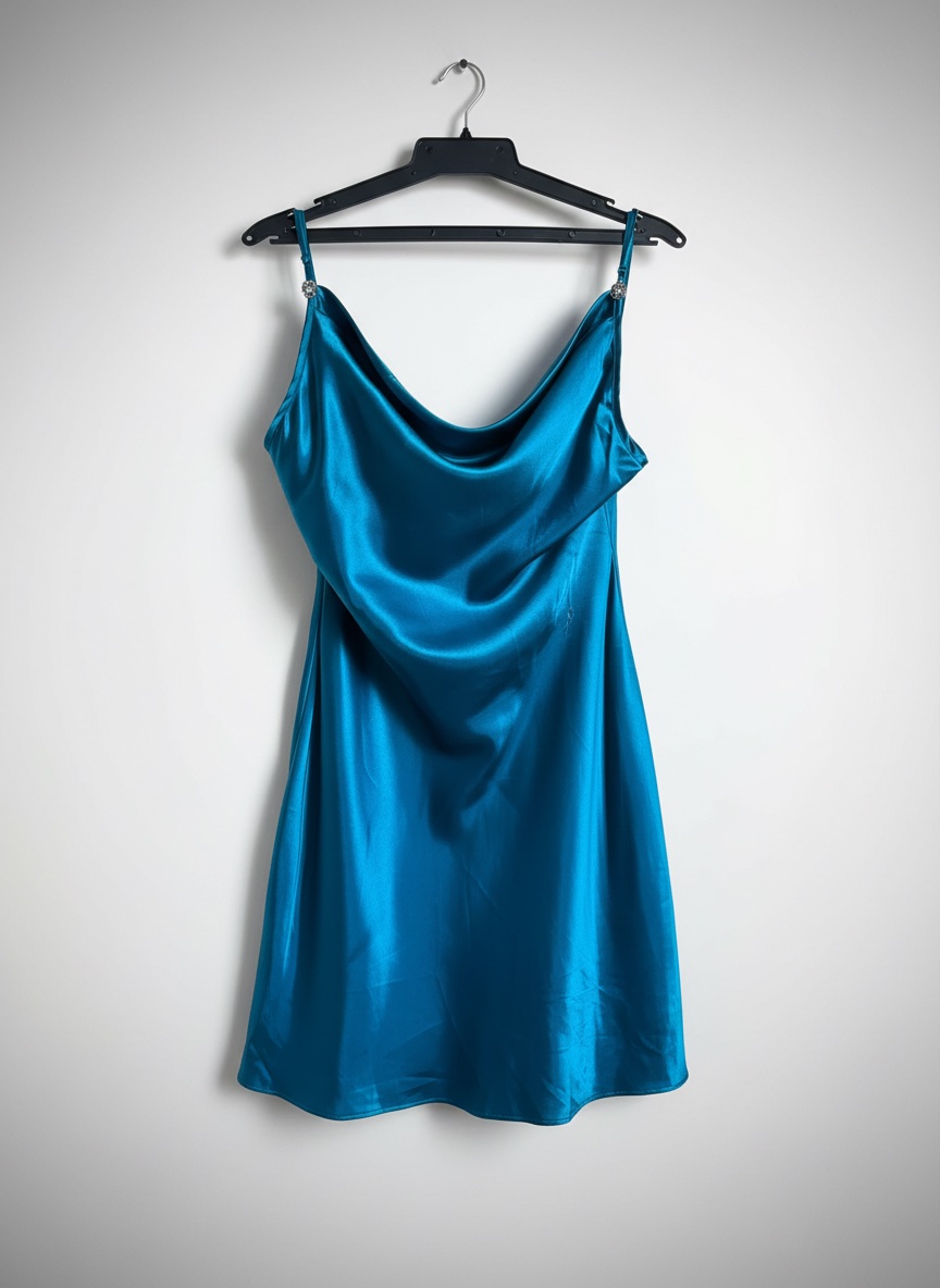 Robe ultra féminine au style lingerie, avec de superbes détails et un dos subtilement dévoilé pour une touche glamour et raffinée. Sa matière satinée apporte une finition élégante et luxueuse.  Taille m 