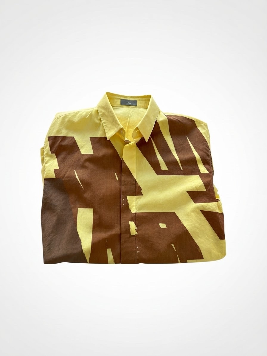 Chemise Dior Homme en coton jaune et marron, imprimé graphique – T. 39