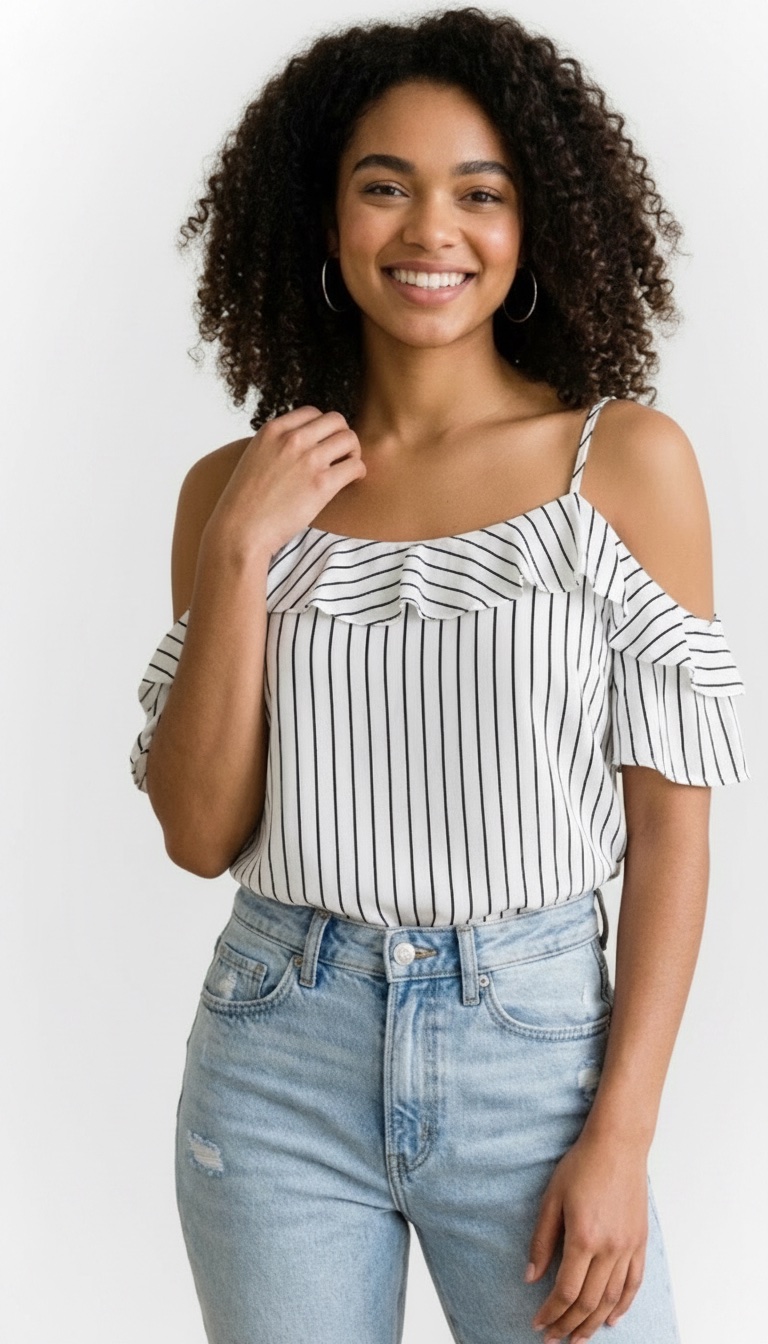 Haut blanc à rayures noires coton