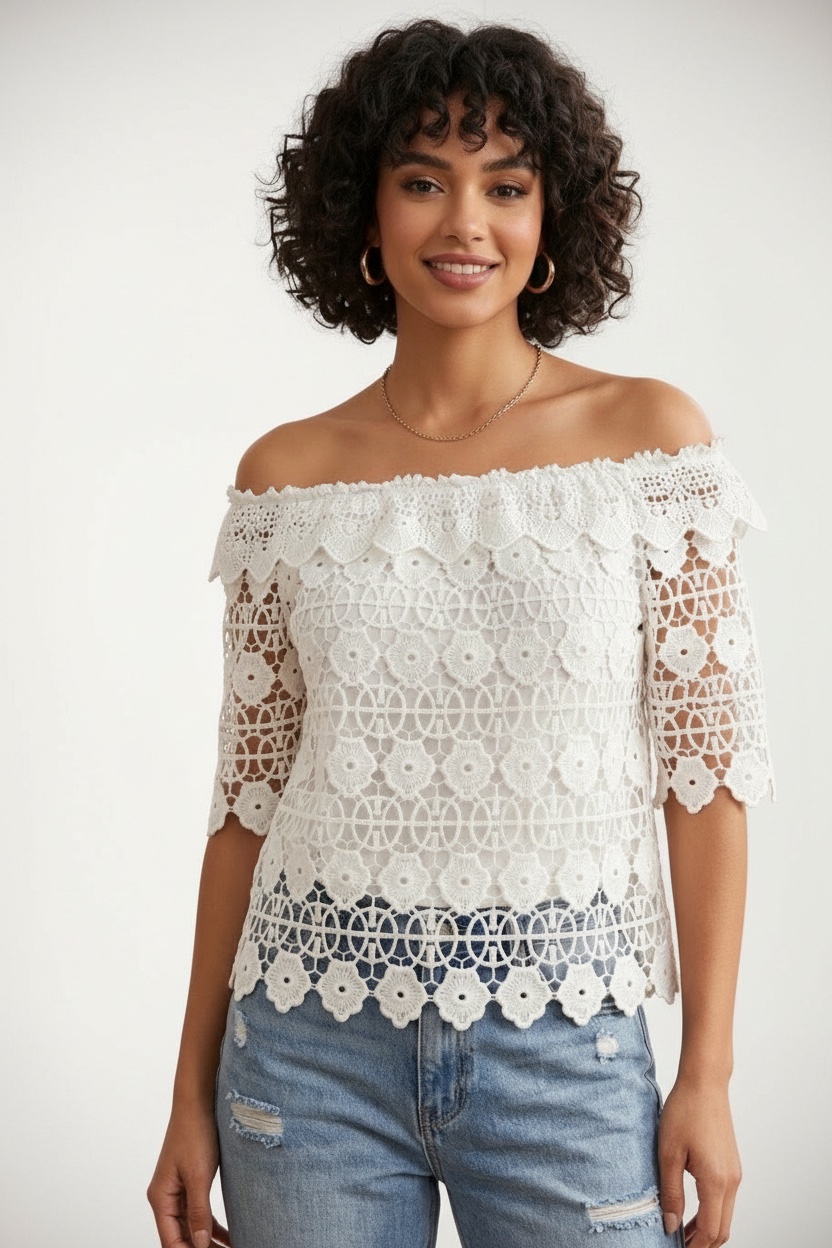 Haut dentelle gippure blanche