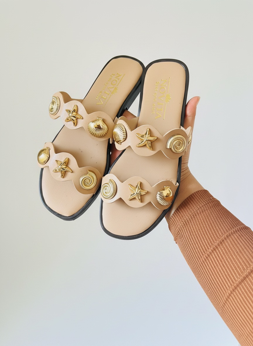 Mules à coquillages Beige top