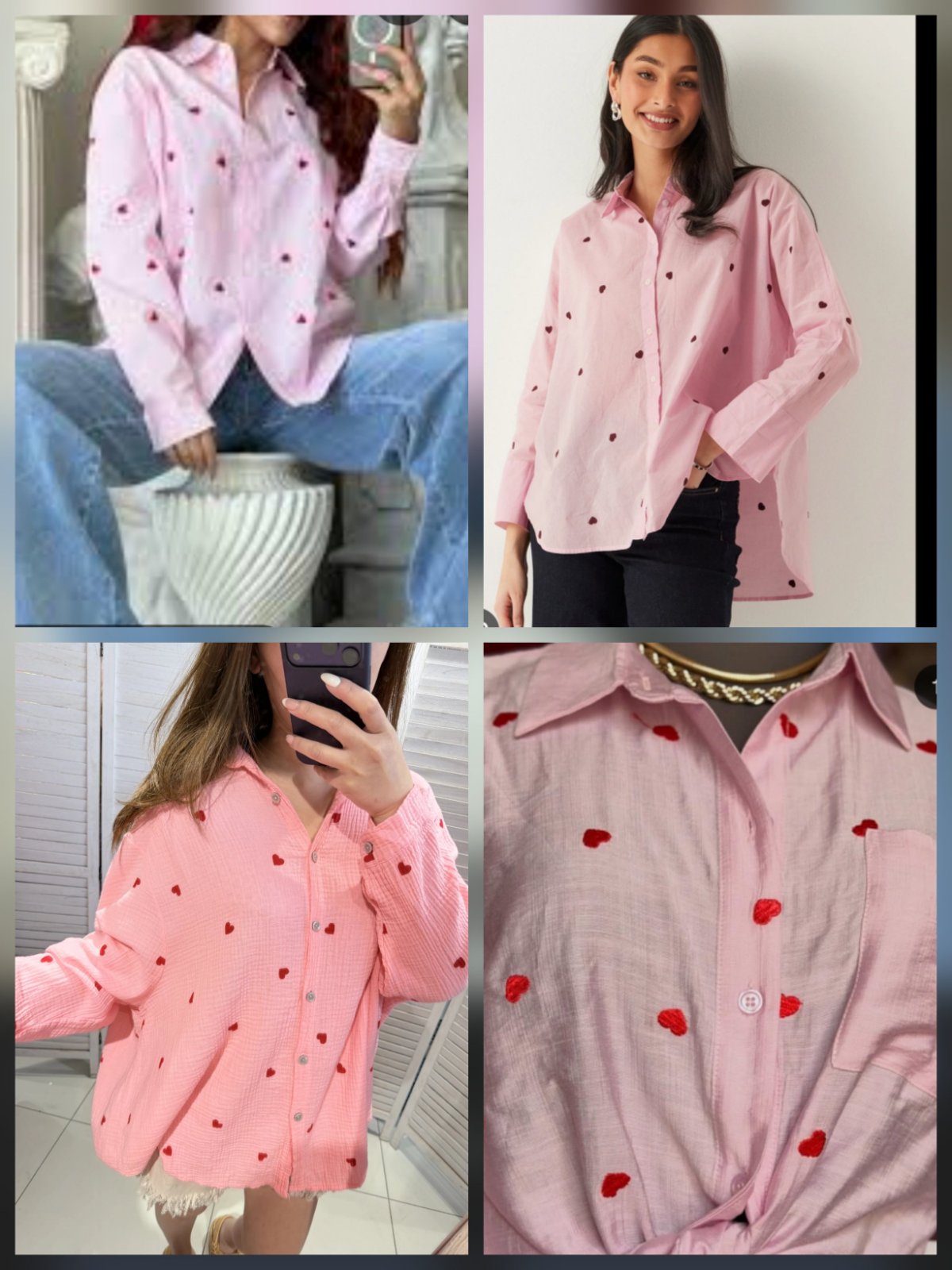 Chemise rose coeurs 100% coton oversized
