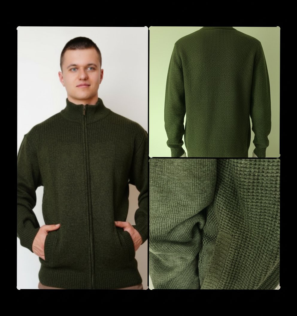  un gilet zippé pour homme de couleur vert olive. 