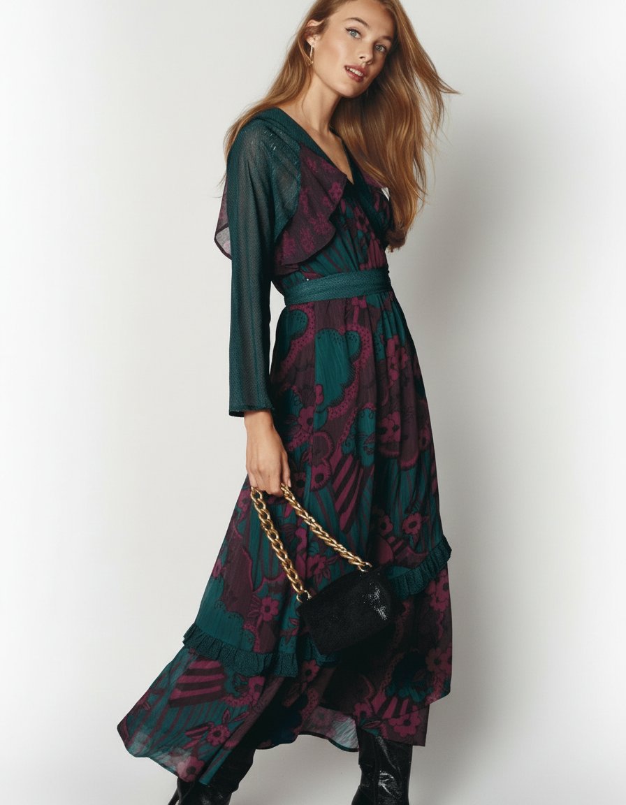 Une robe longue imprimé floral multicolore