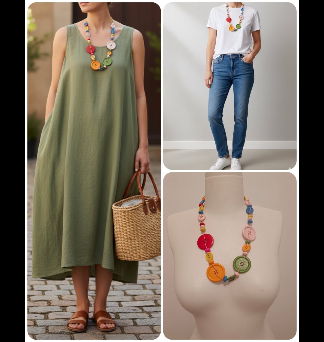 Un collier en boutons multicolores
