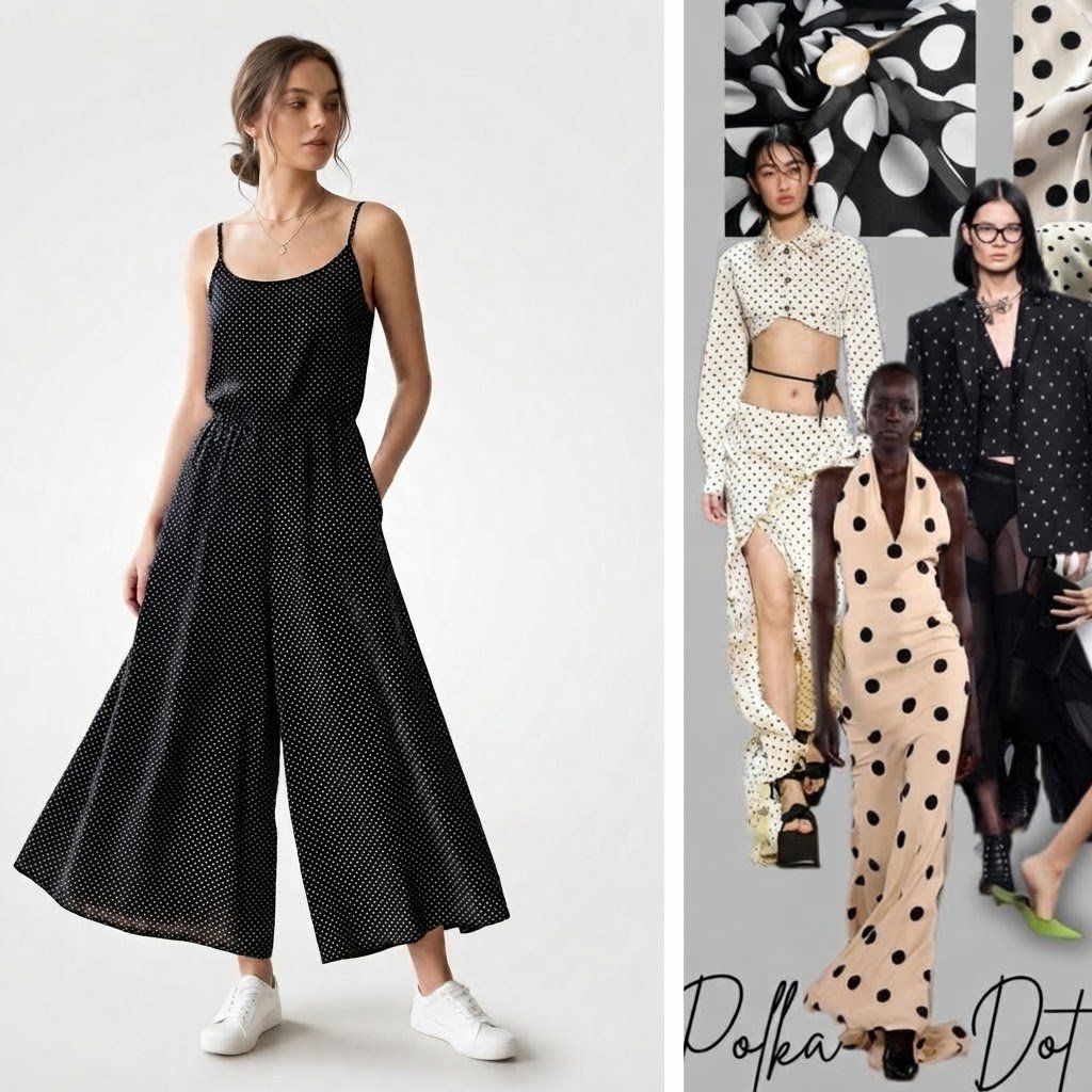 Combinaison jupe-culotte polka dots noire et blancs– Coupe fluide et poches
