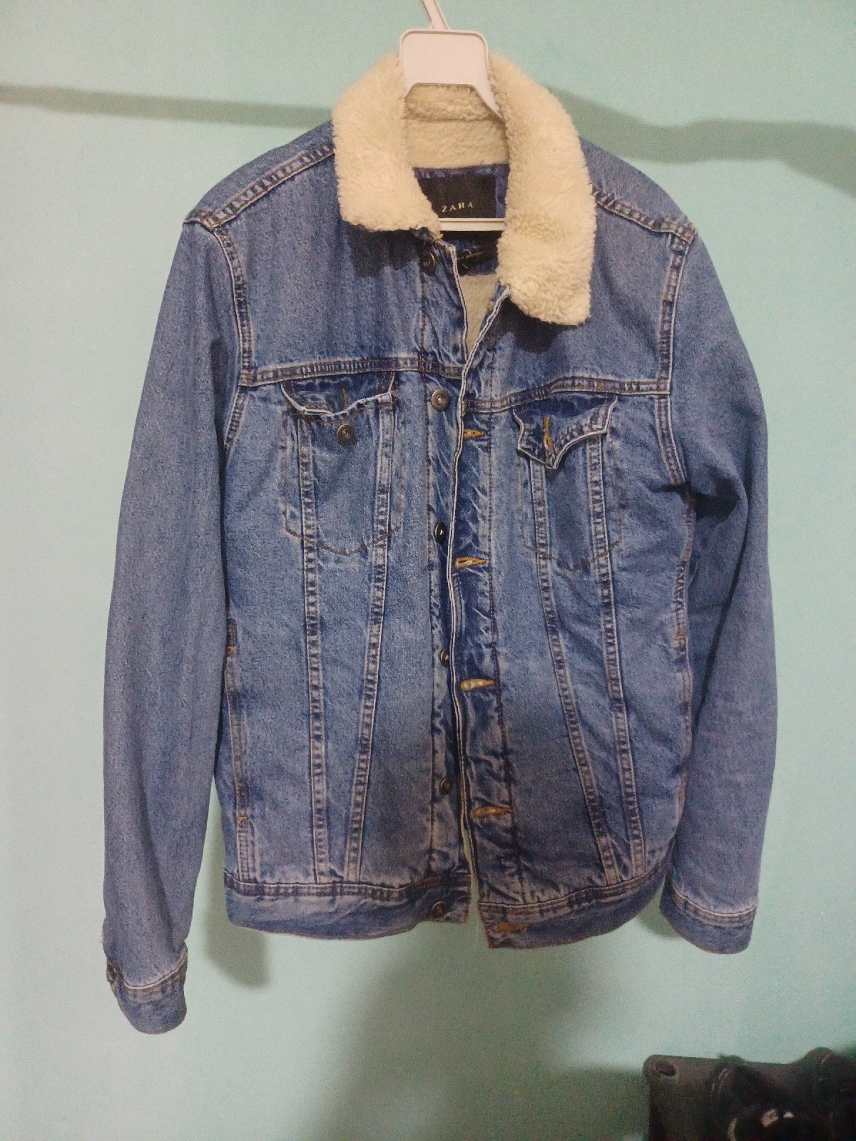 Zara Men Denim Sherpa Lined Jacket S Size Blau Farbe