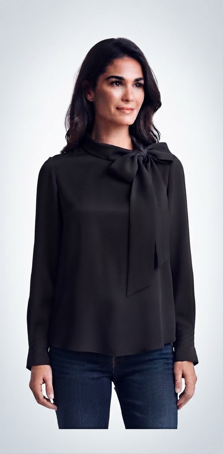 💫Chemisier élégant de couleur noir avec nœud au col – Taille 38 ​