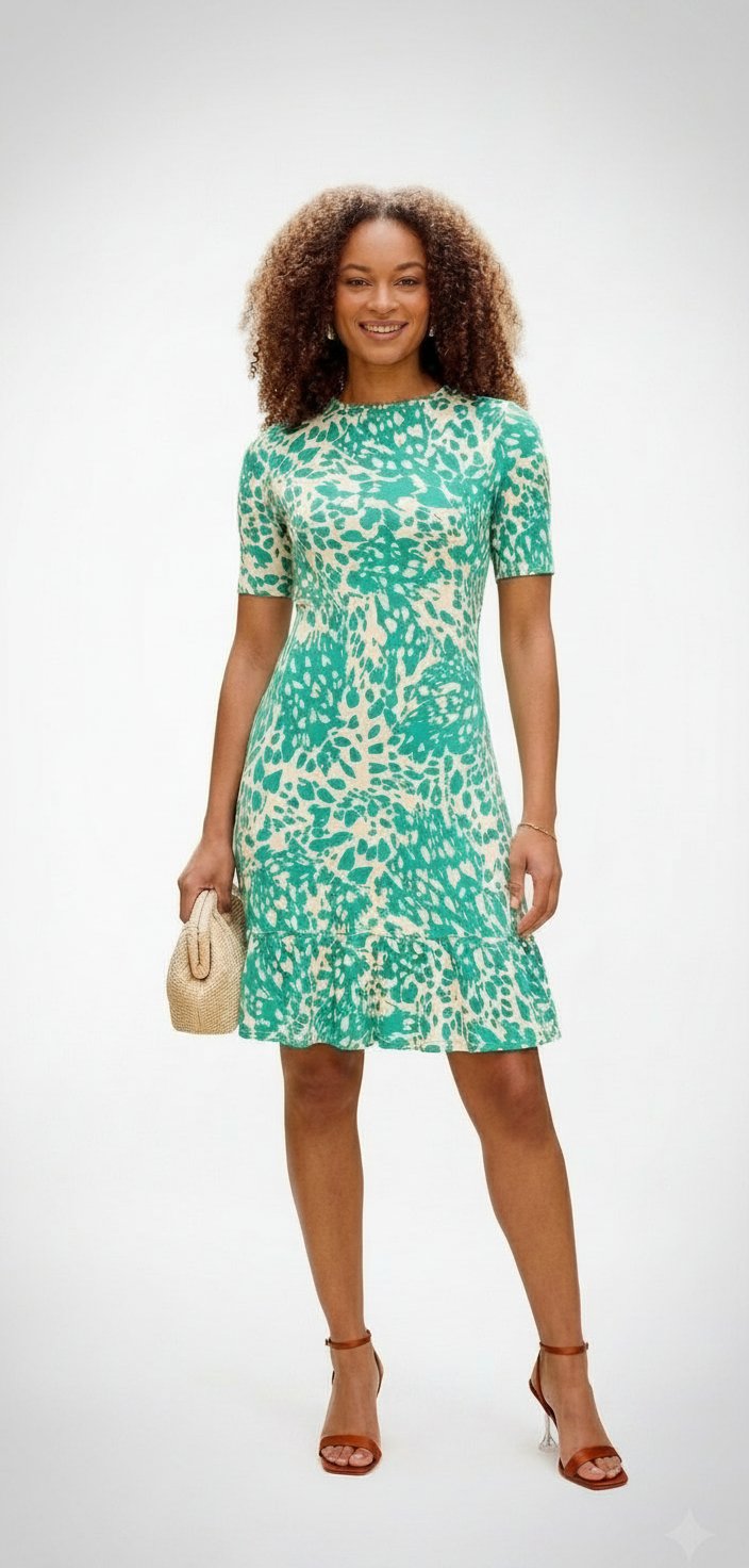 💫 Robe d'été "Friends Like These" 🇬🇧 Magnifique robe fluide avec un joli imprimé vert taille_ 40