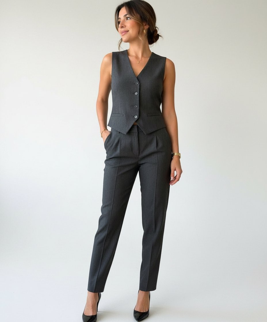 💫🩶Ensemble chic gris foncé 🖤 Gilet +  coupe parfapantalonite ✨ Élégant, confortable et intemporel 👌 Taille 42 
