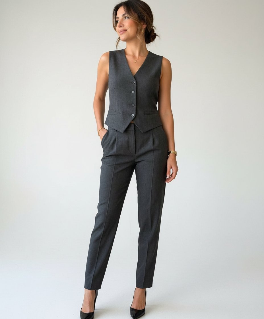 💫Ensemble chic gris foncé 🖤 Gilet +  pantalon coupe parfapantalonite ✨ Élégant, confortable et intemporel _ Taille 40