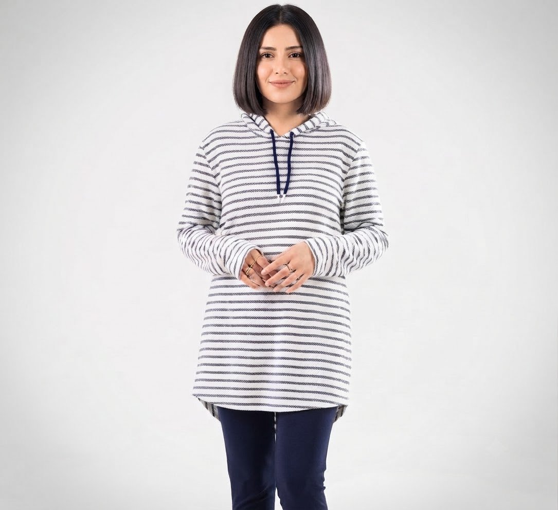 ✨️Pull en tricot rayé, Capuche avec cordons. Confort et style casual. Taille_ 46 