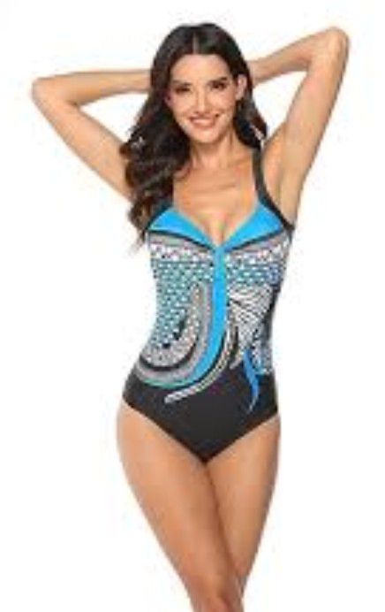 maillot marron a motif bleu turquoise, neuf 